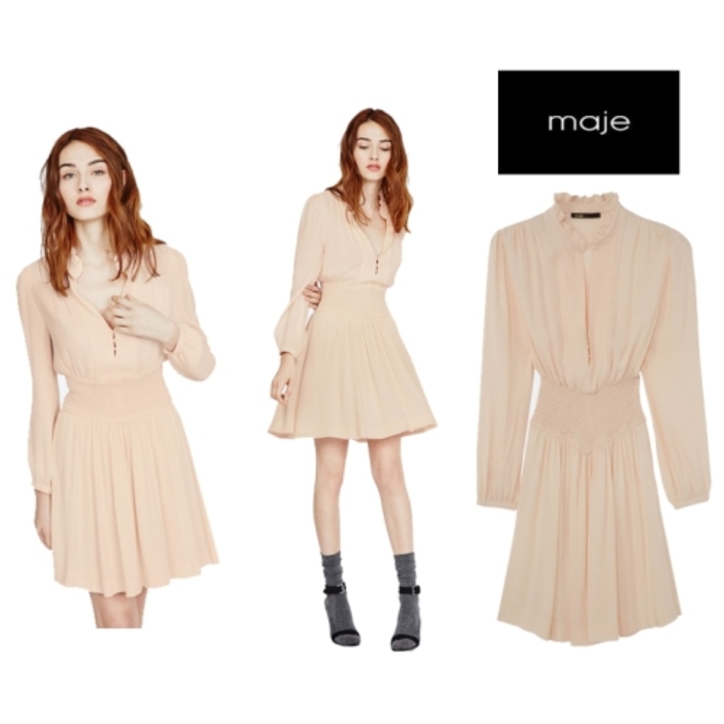 Maje Rituel Pink Peach Crepe Dress Long Sleeve Med